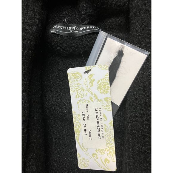 Peruvian Connection Black Bouclé Shawl Collar Cardigan Coat Size L NWT - Picture 7 of 8